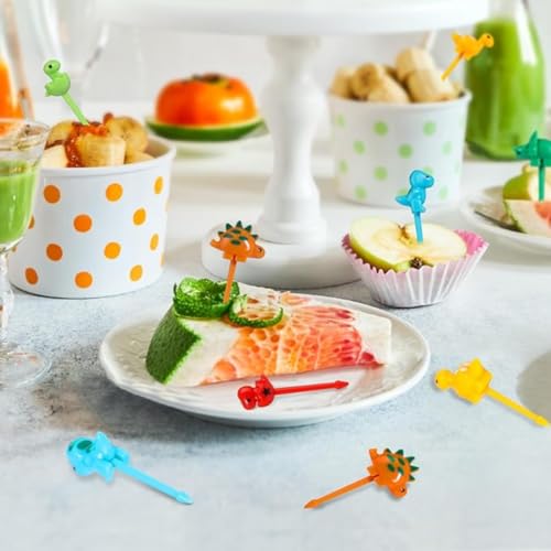 Garfinho Espetinho Tema Dinossauros para Frutas e Petiscos - Kit com 6 Peças de 4,5cm