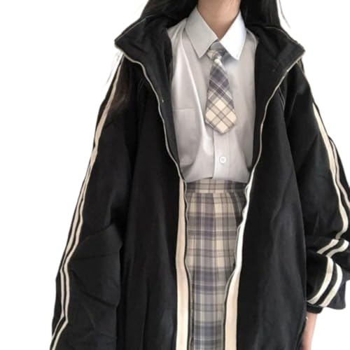 Zip Up Oversized Sweatshirts long-sleeved coat white stripes fall School Fashion Outfits Casual Jackets for girl2