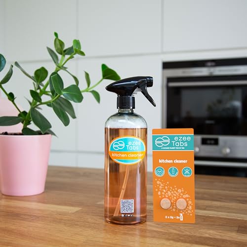 EzeeTabs Küchenreiniger Bundle – Reinigungstabs für ein mikroplastikfreies, biologisch abbaubares und veganes Putzmittel – 2 x Reiniger mit Fettlösekraft und 1 x wiederverwendbare Flasche