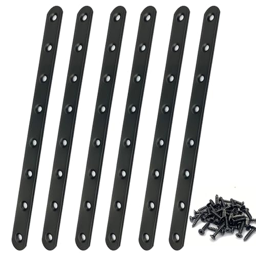 Piastre di Giunzione per Riparazione 293 x 19 x 3 mm Piastre Staffa Piatta Forata 6 Pcs Piastra Forata Nera Connettore Fissaggio Acciaio Inox per la Tavoli Sedie Fissazione Mobili (6Pcs, 293*19*3mm)