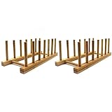 INNERNEED Bamboo Wooden Plate Racks Dish Stand Holder Kitchen Storage Cabinet Organizer for Dish / Plate / Bowl / Cup / Pot Lid / Cutting Board (Pack of 2)
