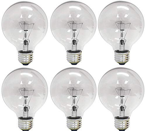 GE 12980-6 40 Watt Globe G25 Light Bulb, Crystal Clear, 18-Pack