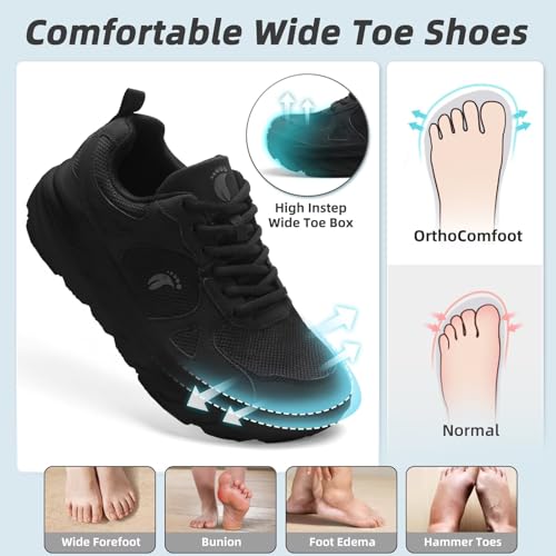 Image of Men's Orthopedic Diabetic Wide Toe Box Walking Shoes: Comfortable Arch Support Plantar Fasciitis Orthotics Sport Shoes, Swollen Feet Casual Running Tennis Sneakers for Foot and Heel Pain Relief