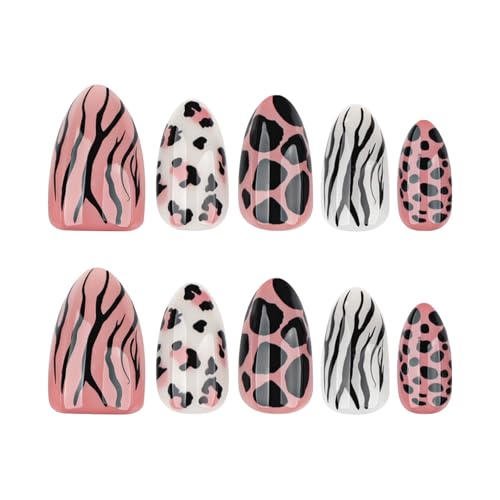 Image of Secret Lives Leopard Print Press-On Nails Short Almond - Reusable Glossy Fake Nails for Women, Animal Design, Easy to Apply Pack of 24 Pieces