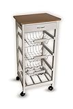 HYGRAD BUILT TO SURVIVE Wooden Kitchen Rolling Island Trolley, 3 Tier Utility Storage Cart with Wheels, 3 Basket, Drawers - 1 Wine Rack Storage Cabinet for Home, Dining Room, Bar (White)