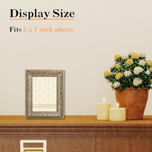Image of VIOLABBEY 5x7 Picture Frame Gold, Vintage Photo Frame | Small Antique Ornate Frame, Wall or Tabletop Display, Classic Design for Home Office Decor, Fits 5x7 Pictures
