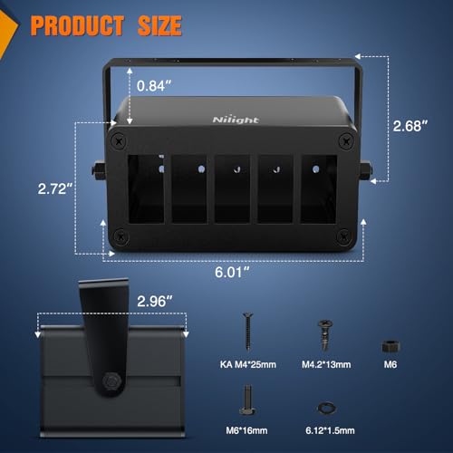 Image of Nilight 5 Gang Rocker Switch Box Detachable Housing 5 Holes Aluminum Panel