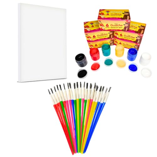 Kit 1 Tela Para Pintura 10x15 + 1 cx Tinta Guache + 1 Pincel Artística Artesanato Escolar Lembrancinha