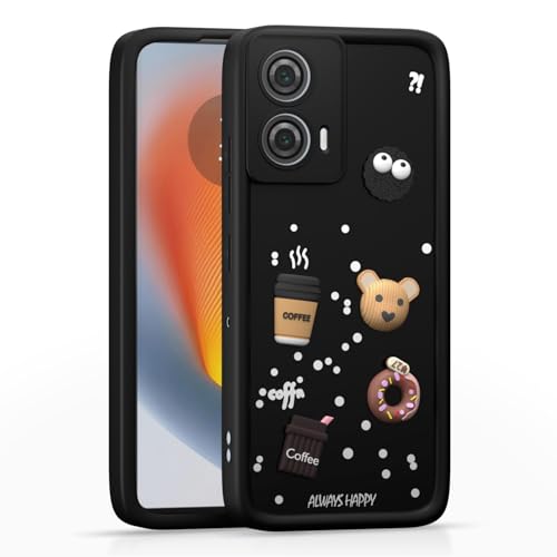 Image of Bintage Cute Fun Taddy Cartoon 3D Ball Bear Milk Donut Coffee Cup Silicon Case Full Body & Camera Protection Back Cover Compatible for Motorola G85 5G - Black