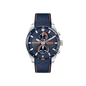 HUGO Reloj Analógico de Cuarzo Multifunción para Hombre con Correa en Piel Azul Marino – 1530371