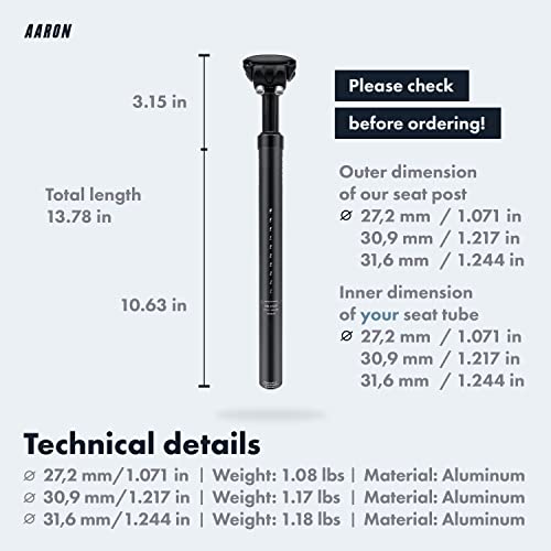 Aaron - Spring Suspension Seatpost - Aluminum Bike Seat Post For E-Bike, Mtb, - 1.1", 27.2 - 30,9 - 31,6 Mm Diameter, 13.8" (350Mm) Length #TOP4