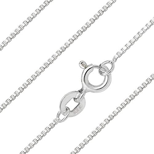 Aeon Real Sterling Silver 1mm Venice Box Chain in 16 Inches, 18 Inches and 20 Inches. 925 Silver Necklace (18)