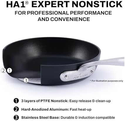 All-Clad Hard Anodized Expert Nonstick Cookware Set, -7 Piece Pots and Pans Set, Induction, OvenSafe 500F - Includes Frying Pans, Saucepan, Sauté-Pan, Stockpot, Professional Cookware - Black - Thumbnail 3