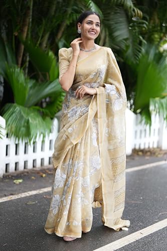 Image of MIRCHI FASHION Saree for Woman Printed Cotton Blend | Elegant Traditional Sari for Social Events and Farewell with Blouse Piece