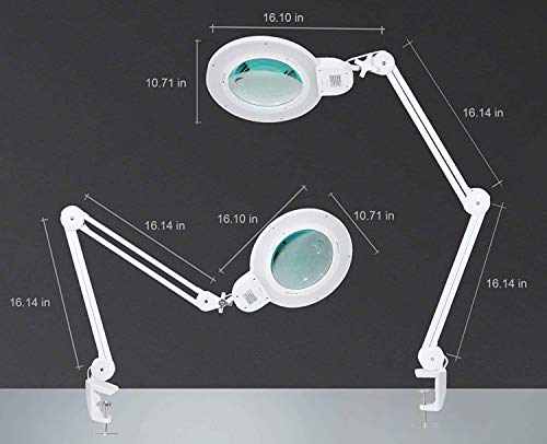 Neatfi XL Bifocals 1,600 Lumens Super LED Magnifier Lamp with Clamp, Large 7 Inches Acrylic Lens, 5 Diopter with 20 Diopter, Hands Free, Dimmable,16W, 84 PCS SMD LED, Adjustable Arm (White)