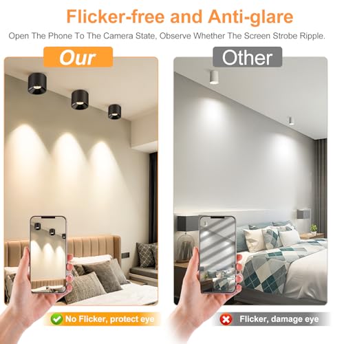 FNOESTY Ceiling Light Fixture, Flush Mount Dimmable Ceiling Lights, Modern LED Cylinder Ceiling Light Spot Lights Indoor for Living Room Hallway Entryway Kitchen, 3000K, Black, 3 Pack by FNOESTY - Image 8