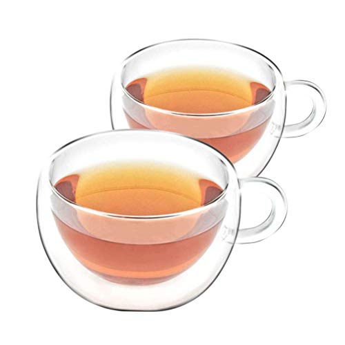 Vahdam, Tea Infuser & Spoon Trio + Shimmer Double Walled Insulated Cup (Set Of 2)- Glass Tea Cup/Coffee Mug- 200 Ml Capacity, Durable & Stylish Tea Set- 100% Safe With Stainless Steel Infusers & Spoon #TOP4