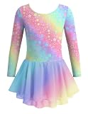 Arshiner Ballettanzug Mädchen Langarm Rundhals Ballettkleid Regenbogen