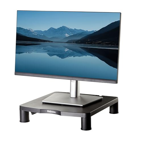 Fellowes Elevador de Monitor Everyday – Soporte Ergonómico Ajustable con 3 Alturas y Gestión de Cables – Para PC, Portátil, iMac – Carga Máx. 27 kg – Negro