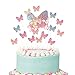 Popuppe 16 Stück Schmetterlinge Geburtstag Tortendeko Topper Happy Birthday Kuchendekoration Cake Topper für Geburtstag Party (pink)