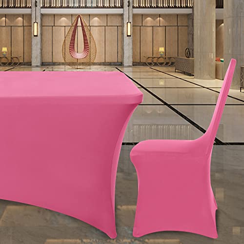 Bifenbi 6Ft Fitted Tablecloths For Rectangle Tables, 2 Pcs - Stretch Spandex Table Cover Protector For Banquet, Massage Bed, Wedding, Birthday, 72 Length X 30 Width X 30 Height, Dark Pink #TOP5