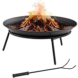 Outsunny Brasero Exterior para Jardín Pozo de Fuego de Metal Brasero de Leñas con Atizador para Hogueras Terraza Camping al Aire Libre Ø47x21 cm Negro