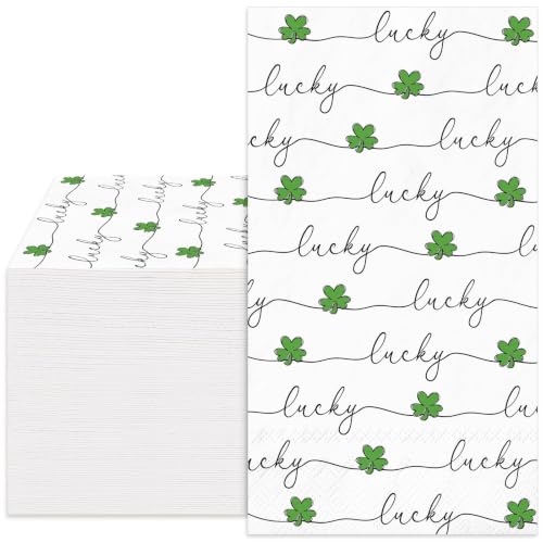 Whaline 100Pcs St. Patrick's Day Guest Napkins Disposable Paper Napkin Lucky Clover Shamrock Dinner Hand Napkins for Irish Holiday Party Supplies Table Decor