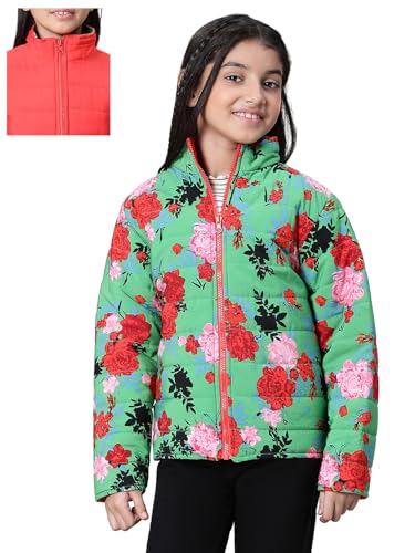 Image of oxolloxo Kids Girl Floral Print Zip Lined Long Sleeve Reversible Quilted Jacket