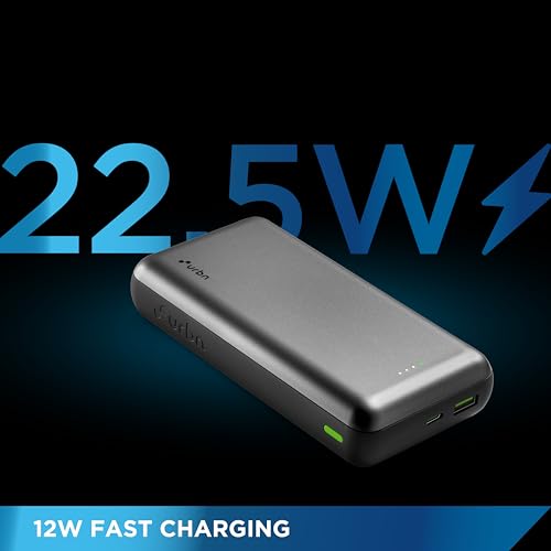 Image of URBN 20000 mAh 22.5W Super Fast Charging Ultra Compact Power Bank with Quick Charge & Power Delivery, Mixed Output Ports (USB-A + Type-C), Made in India, Type C Cable Included (Grey)