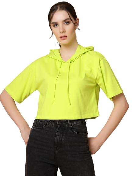 Strong And BraveOdour Free Hooded Drop Shoulder Sleeves Regular Fit Cotton Crop T-Shirt