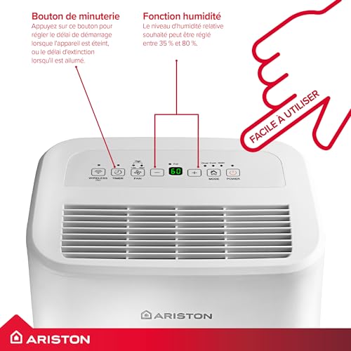 Ariston Deos 16S NET WiFi Déshumidificateur Portable Haut de gamme avec Réservoir Contrôle Électronique du niveau dHumidité Silencieux - vue 5