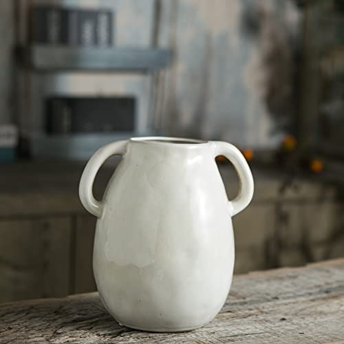 Tanvecle HANDLE VASE EAR White Ceramic Vase With 2 Handles, Modern Farmhouse Vase For Home Decor, Rustic Terracotta Vase, Decorative Pottery Flower Vase, Clay Samll Vase thumb #8