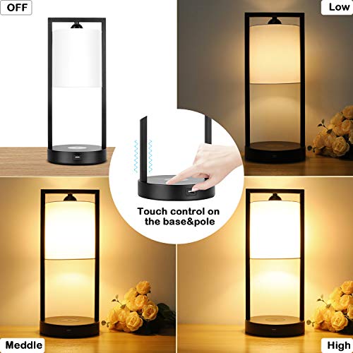 Tobusa Wireless Charging Touch Control Table Lamps Set Of 2, Bedside Nightstand Lamps White Fabric Shade, Modern Dimmable Desk Lamps For Bedroom Living Room Office Warm White E26 Bulbs Included #TOP2
