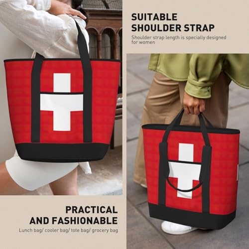 Sac isotherme grande capacité drapeau suisse noir - Cabas de courses réutilisable Taille unique