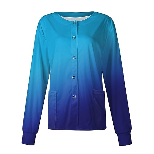 Printed Scrub Jackets for Woman Print Long Sleeve Plus Size Womens Scrubs for Women Nursing Jacket with Pockets