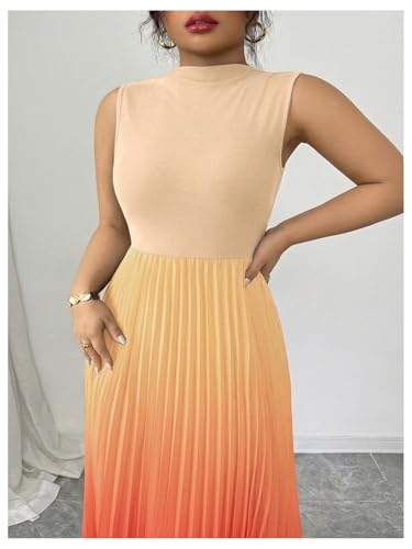 Image of SOLY HUX Women's Plus Size Summer Ombre Sleeveless Flowy Maxi Dress | Birthday, Pleated A Line, Mock Neck, Formal Outfits,Cocktail, Wedding, Graduation