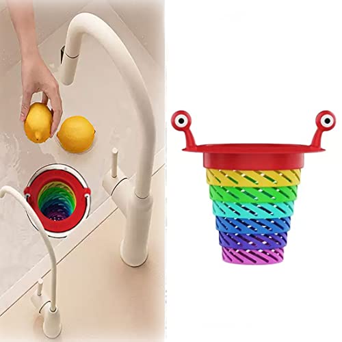 Crépine d'évier de Cuisine en Forme de Monstre,Crépine d'évier Rétractable Little Monster Rainbow,Filtre de Vidange d'évier,Filtre d'évier Anti-Blocage,Attrape-Nourriture Mignon pour évier de Cuisine
