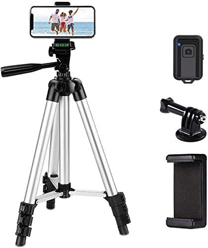 Phone Tripod,LINKCOOL 42" Aluminum Lightweight Portable Camera Tripod for iPhone/Samsung/Smartphone/Action Camera/DSLR Camera with Phone Holder & Wireless Bluetooth Control Remote (Silver)
