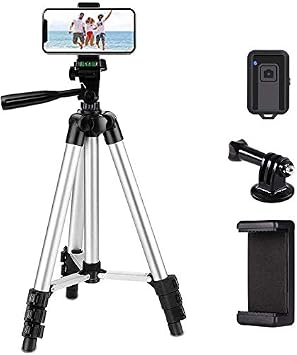 Phone Tripod,LINKCOOL 42" Aluminum Lightweight Portable Camera Tripod for iPhone/Samsung/Smartphone/Action Camera/DSLR Camera with Phone Holder & Wireless Bluetooth Control Remote Silver