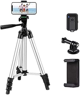 Phone Tripod,LINKCOOL 42" Aluminum Lightweight Portable Camera Tripod for iPhone/Samsung/Smartphone/Action Camera/Small DSLR Camera with Phone Holder & Wireless Bluetooth Control Remote - Silver