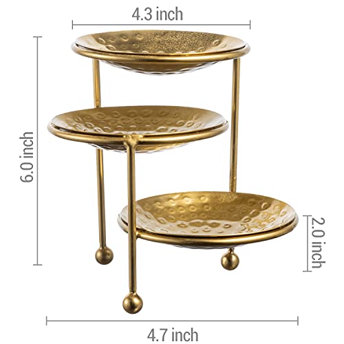 Mygift 3 Tier Jewelry Dish Organizer - Hammered Brass Plated Metal Ring Tray, Decorative Earring, Necklace, Bracelet Storage Display Tower - Handcrafted In India #TOP4