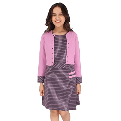 Image of Cutecumber Girls Georgette Checkered Mauve Shift Dress with Short Shrug. CC6741D-MAUVE