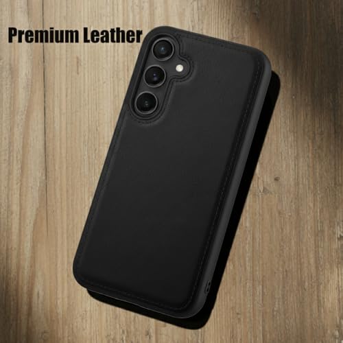 Image of Leather Case for Samsung Galaxy S25 Premium Protective Stylish Slim Cover with Shockproof Raised Edges Black