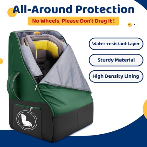 Image of YOREPEK Carseat Bags for Air Travel, Baby Airplane Travel Essentials | Shoulder Strap, Waist Strap, Padded Portective, PU Leather Wear-Resistant Bottom, Car Seat Bag with Side Pocket