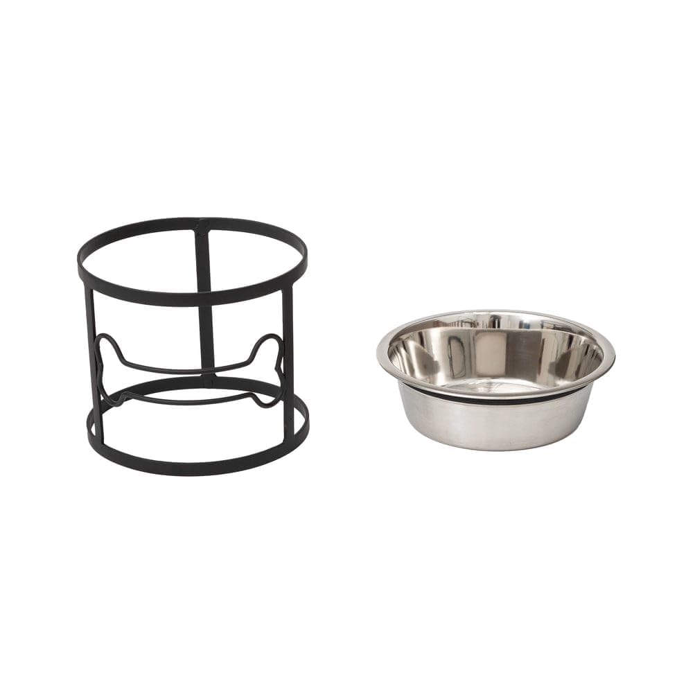 Image of Unique Lifestyle Elevated Dog Bowl with Black Iron Stand, Stainless Steel, Bone Design, Ideal for Large Dogs, 10in Height