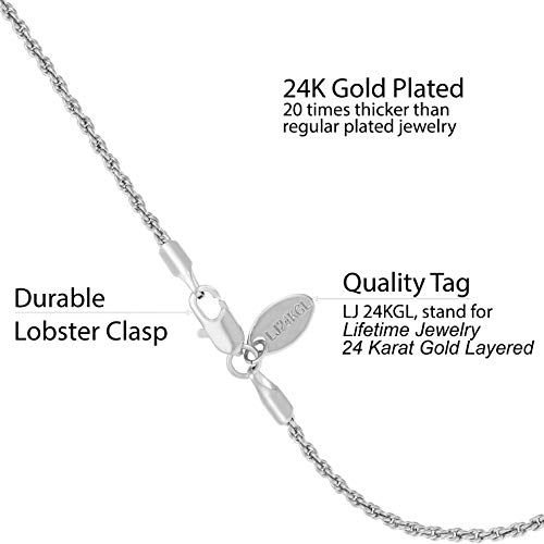 Lifetime Jewelry 1Mm Rope Chain Anklet For Women And Teen Girls 24K Real Gold Plated (White Gold, 10) #TOP2