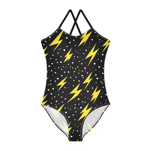Yellow Lightning Bolts Girls One Piece Swimsuits Black Sport Halter Swimwear Beach Bathing Suit 3T