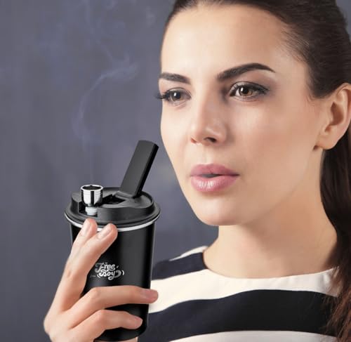 Kaffeebecher Wasserpfeife, Metalltasse Tragbare Bong mit Rauchpfeife, Edelstahltasse Reisebong, enthält 1 Metall-Rauchschalen, schwarz