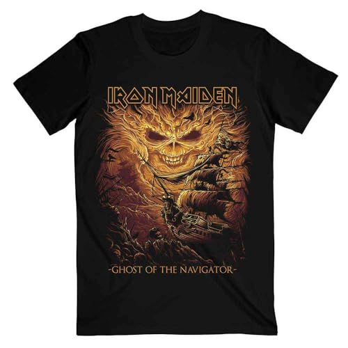 Rock Off officially licensed products Iron Maiden T Shirt Ghost of The Navigator Band Logo Nouveau Officiel Homme Noir Size M