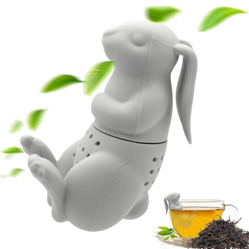 IUSOT Simpatico colino da tè in silicone (coniglio) – Uovo da tè divertente per tè sfuso, riutilizzabile con colino a maglia fine – per la maggior parte delle teiere e tazze, regalo per gli amanti del